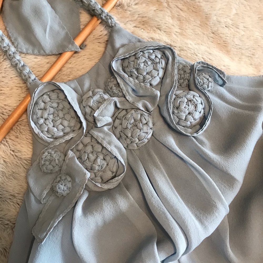 BCBGMaxazria Silk Halter Dress w/ Floral Appliqués